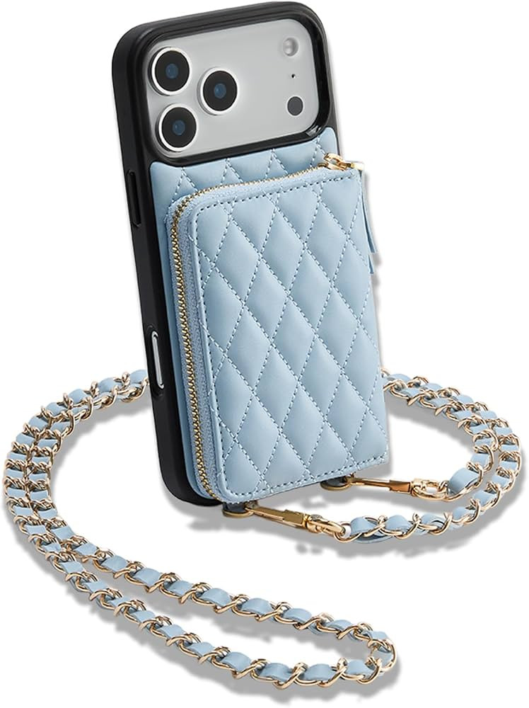 LAMEEKU for iPhone 17 Pro Max Wallet Case with Card Holder, Quilted Leather Crossbody Zipper Purs... | Amazon (US)