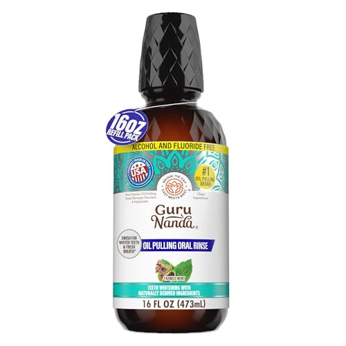 GuruNanda Farmed Mint Oil Pulling Mouthwash for Complete Oral Hygiene, 7 Essential Oils & Vitamins for Happy Teeth & Gums & Fresh Breath, Alcohol-Free, 16 oz | Amazon (US)