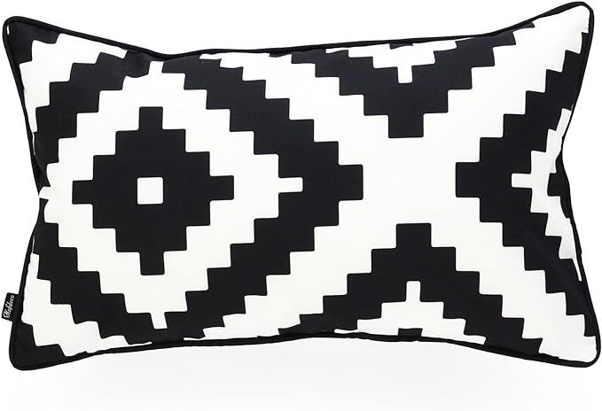 Black and White Outdoor Lumbar Pillow Cover, Ikat Diamond, 12"x20" | Amazon (US)