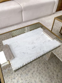 Marble Tray w/ Silver Edge and Textured Handles | Inspire Me! Home Decor