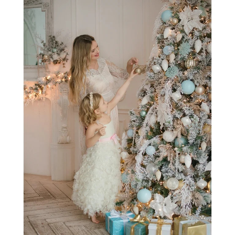 7FT Prelit Snow Flocked Artificial Holiday Christmas Tree with Remote, 400 Warm White Multi-Color... | Walmart (US)