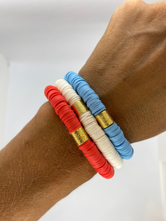Hand-beaded SET OF 3 Bracelets Red White and Blue Bracelets | Etsy | Etsy (US)
