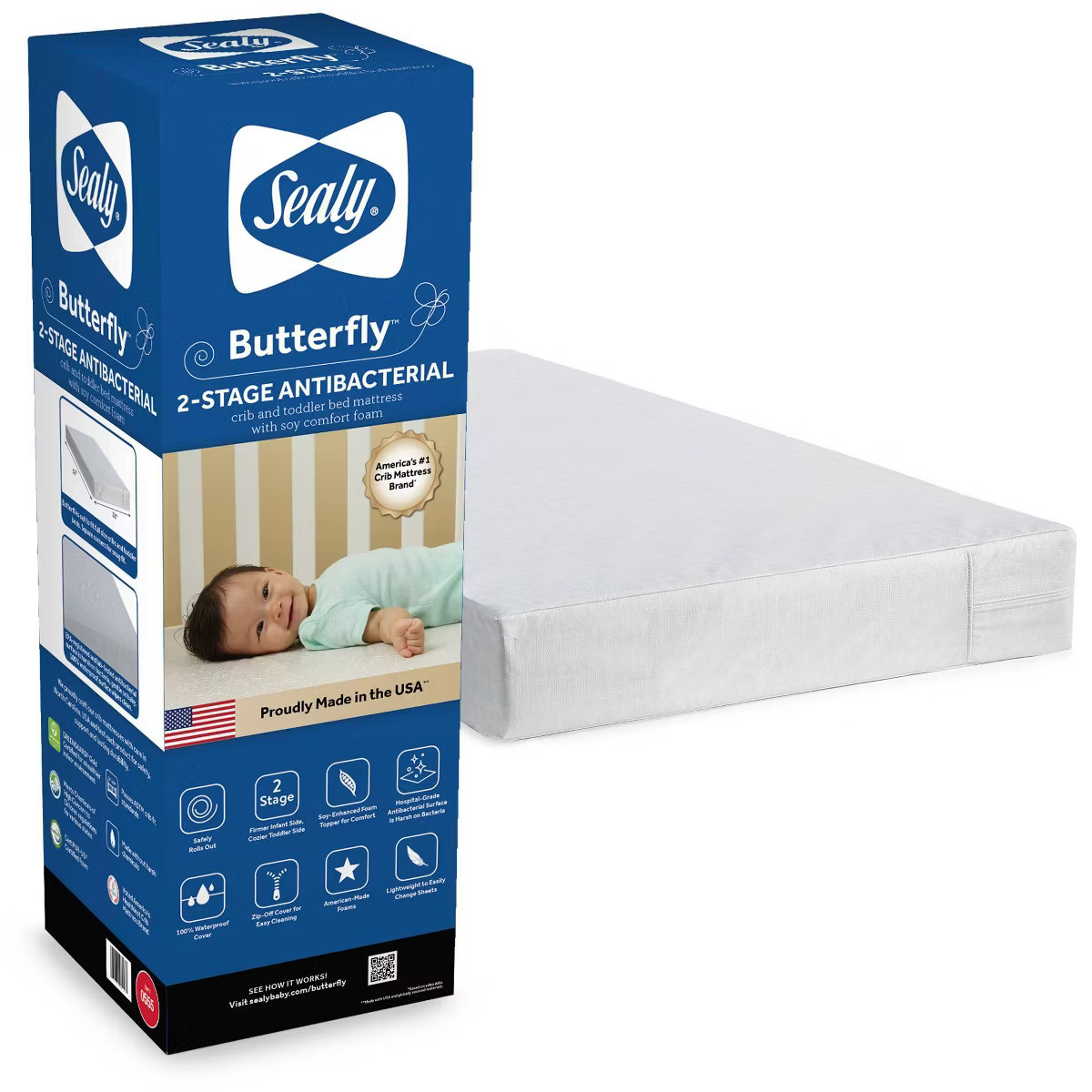 Sealy Butterfly Antibacterial 2-Stage Foam Crib and Toddler Mattress | Target