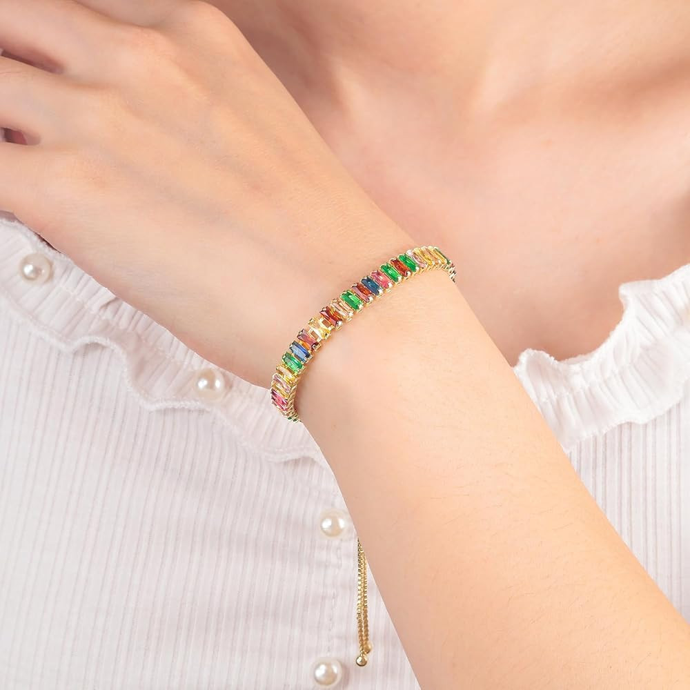 14K White Gold Plated, Rose Gold, Gold Plated, Hypoallergenic, Slider Bracelet Jewelry Gift | Amazon (US)