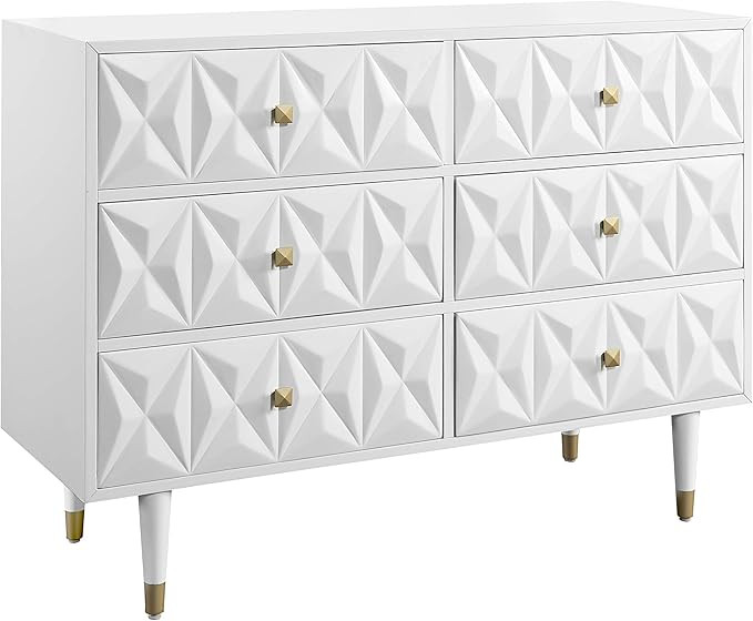 Linon Home Décor Sheerah Six Drawer Geo Texture White Dresser, Gold | Amazon (US)