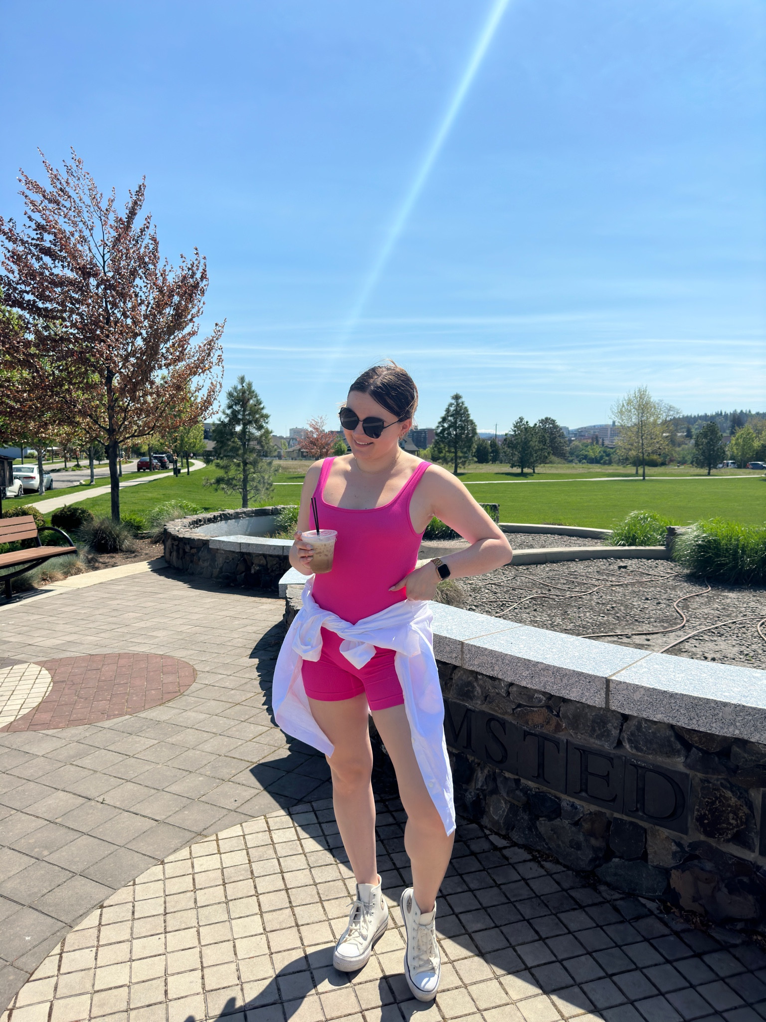 Elevated workout romper outfit idea. Featuring a pink onesie and a lightweight button down 

I’m wearing a L romper, M button down and size 9 sneakers

#LTKunder100 #LTKSeasonal #LTKstyletip