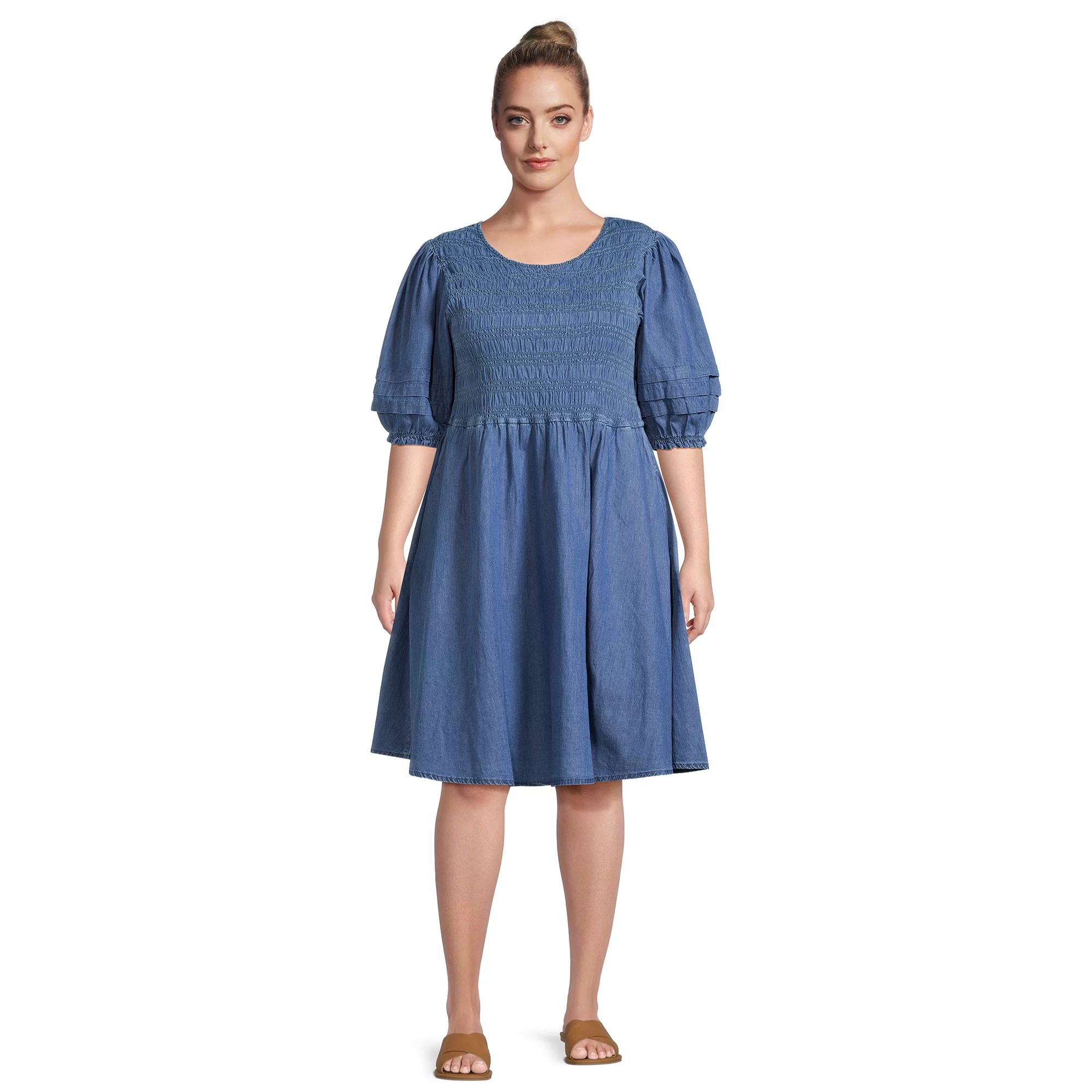 Terra & Sky Women's Plus Smocked Dress with Puff Sleeves | Walmart (US)