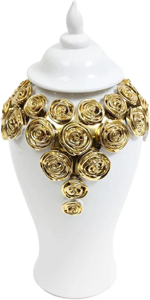 Jarrón de jengibre decorativo para flores, recipiente de cerámica con tapa, tarro de decoració... | Amazon (US)