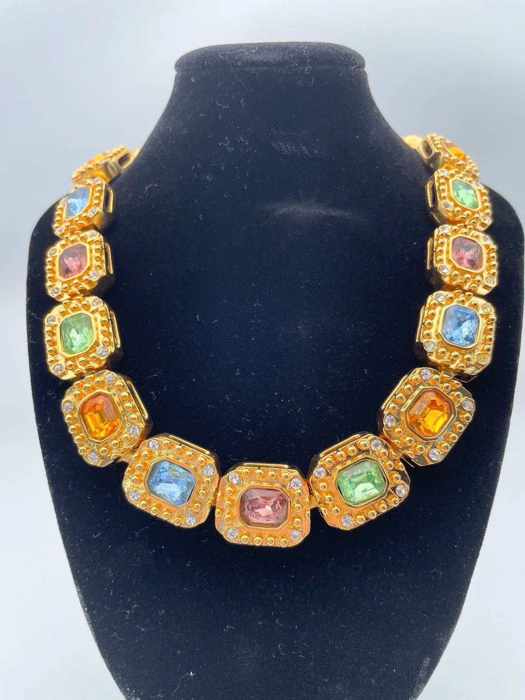 Vintage Bijoux Gold Rhinestone Collar Choker Necklace - Etsy | Etsy (US)