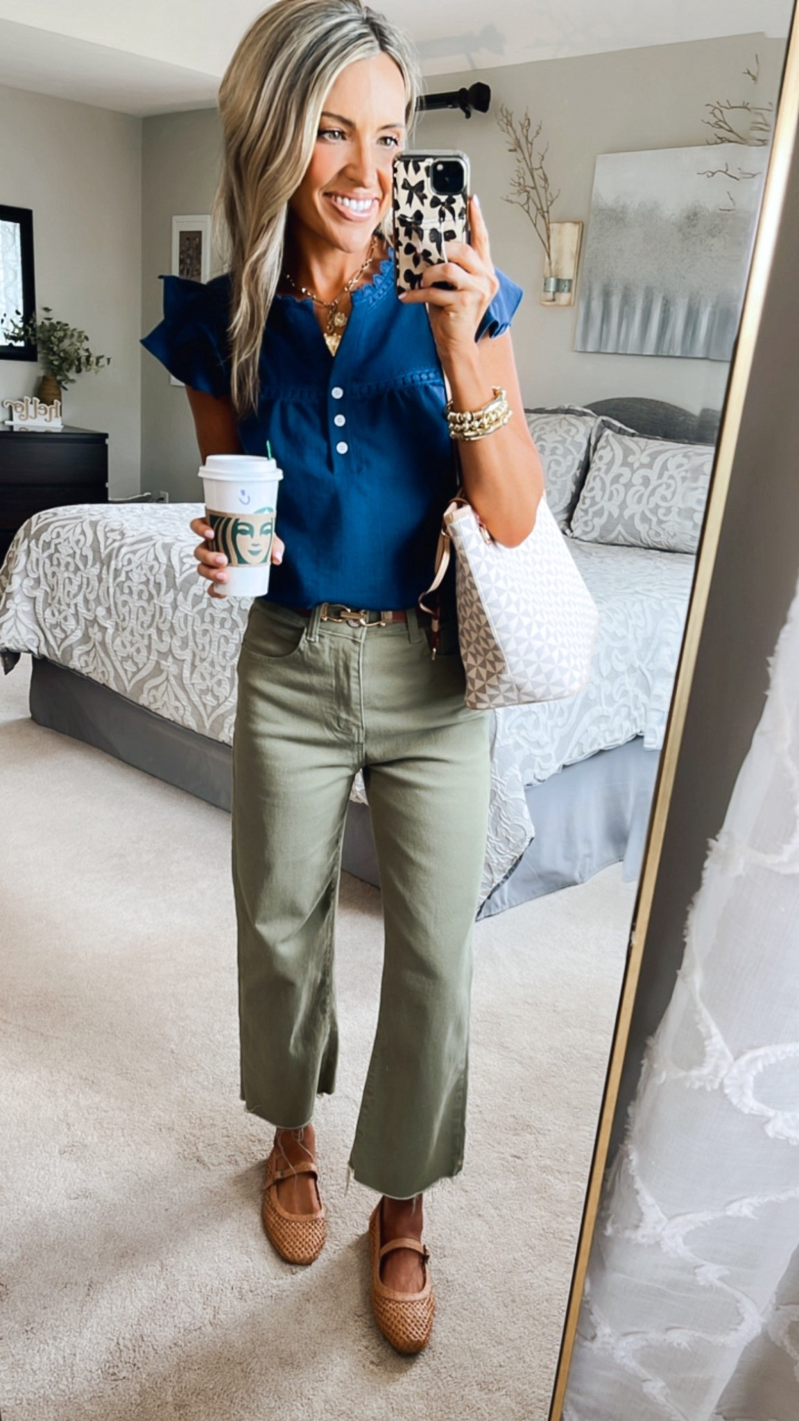 Teacher workwear outfit inspo. Just as comfortable to move around in as it is cute! Everything is TTS.

Wearing size 2 in olive denim.
Size small in navy lace detail, flutter sleeve top 

#LTKStyleTip #LTKPetite #LTKWorkwear