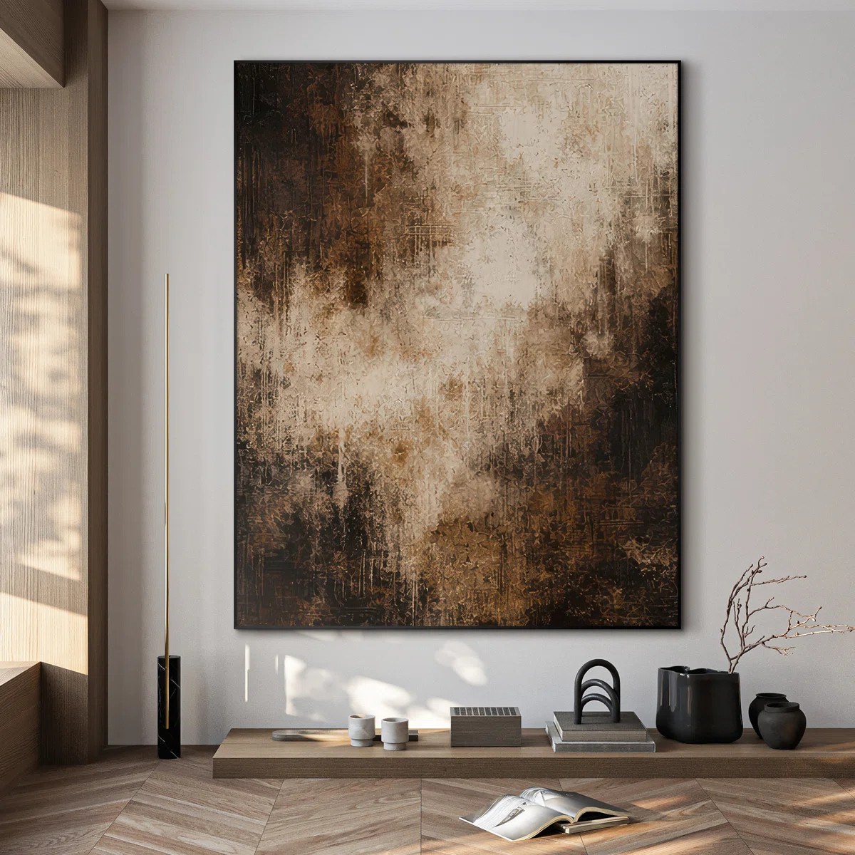 Extra Large Wall Art Fabric Print - Moody Neutral Abstract in Brown and Cream Layers for Modern L... | Wayfair North America