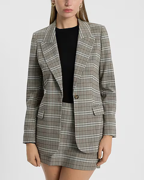 Plaid One Button Blazer | Express