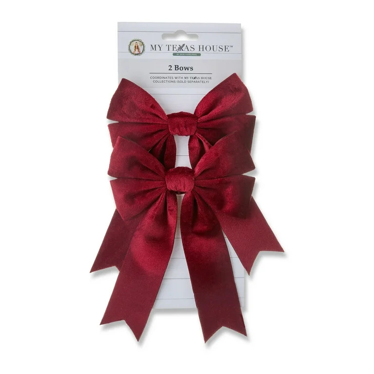 Burgundy Velvet Decorative Christmas Bows, 7", 2 Count, by My Texas House - Walmart.com | Walmart (US)