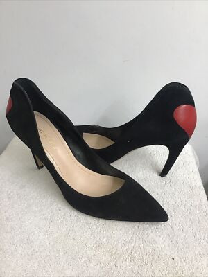 Christian Dior Black Suede Pump Red Leather Heart Back Size 40.5 Pointed Toe | eBay US