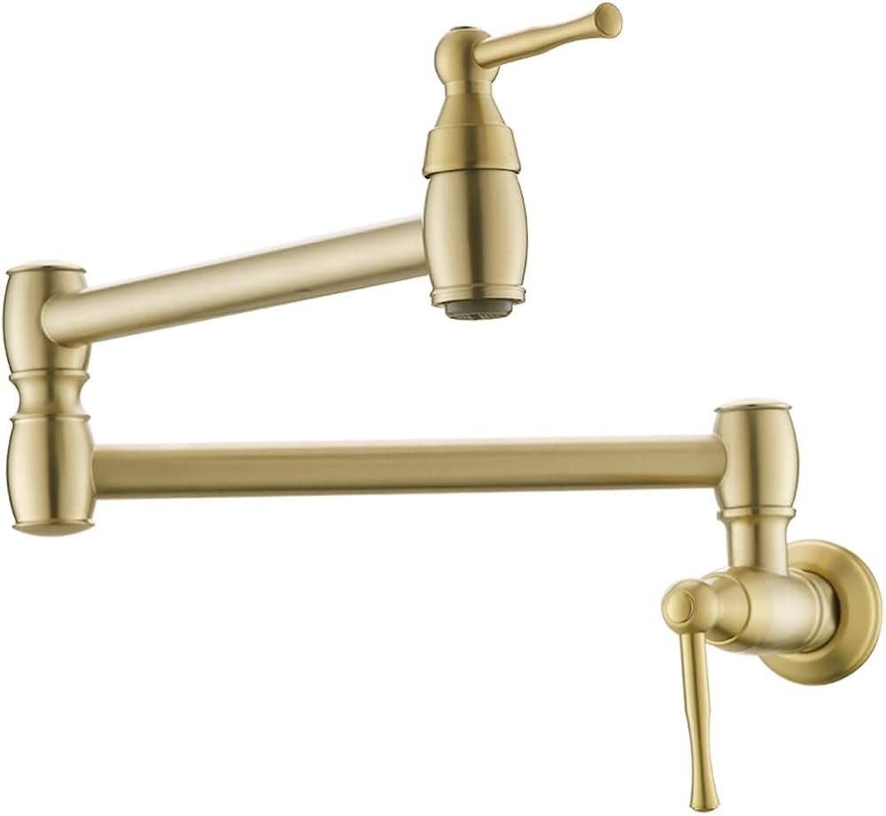 Gold Pot Filler Wall Mount-BoomHoze Brushed Gold Wall Mount Pot Filler Faucet Brass Folding Double Joint Swing Arms Oven Stove 2 Handle Wall Mount Kitchen Faucet | Amazon (US)
