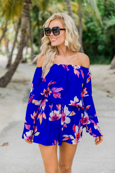 Dramatic Dreams Royal Blue Floral Romper | The Pink Lily Boutique