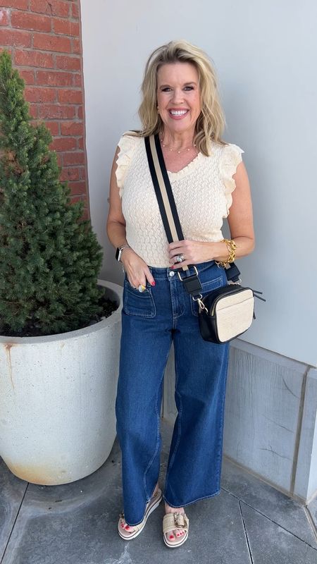 🚨Promo codes
Spring Outfit idea 

Cream light weight sweater with v neck and cap sleeve by Gibsonlook save 10% off with code DARCY10 

Walmart  patch pocket wide leg  cropped jeans  fits tts under $29


Sam Edelman buckle top sandals 

Crossbody bag  (old) linked similar

Julie Vos jewelry 

All fits true to size 


#LTKstyletip #LTKover40 #LTKfindsunder50
