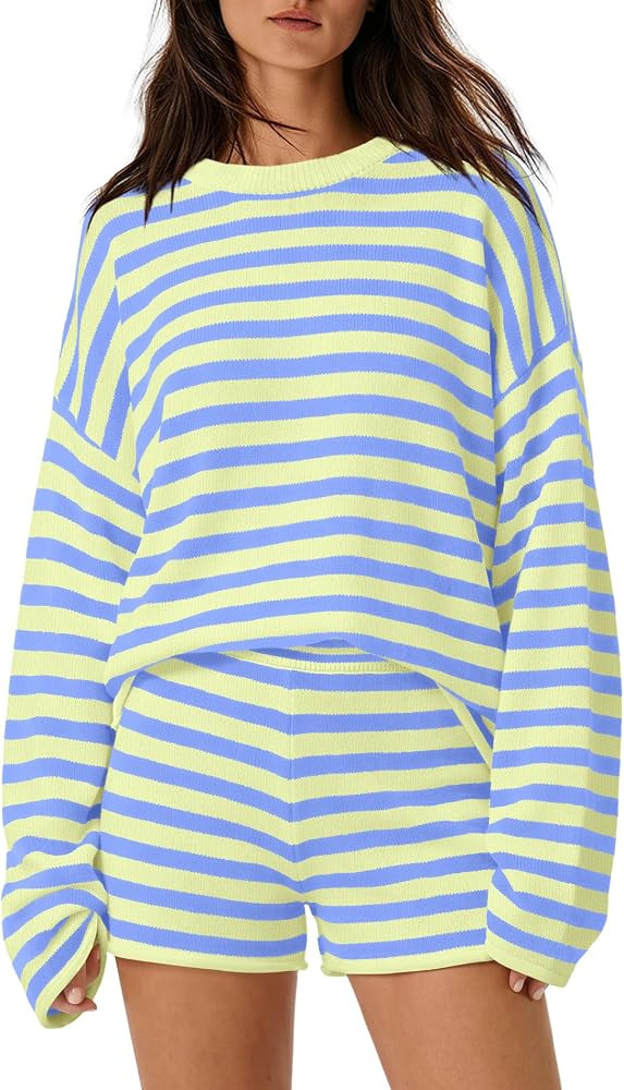 LAMISSCHE Womens 2 Piece Striped Set Fall Outfits Matching Lounge Sets | Amazon (US)