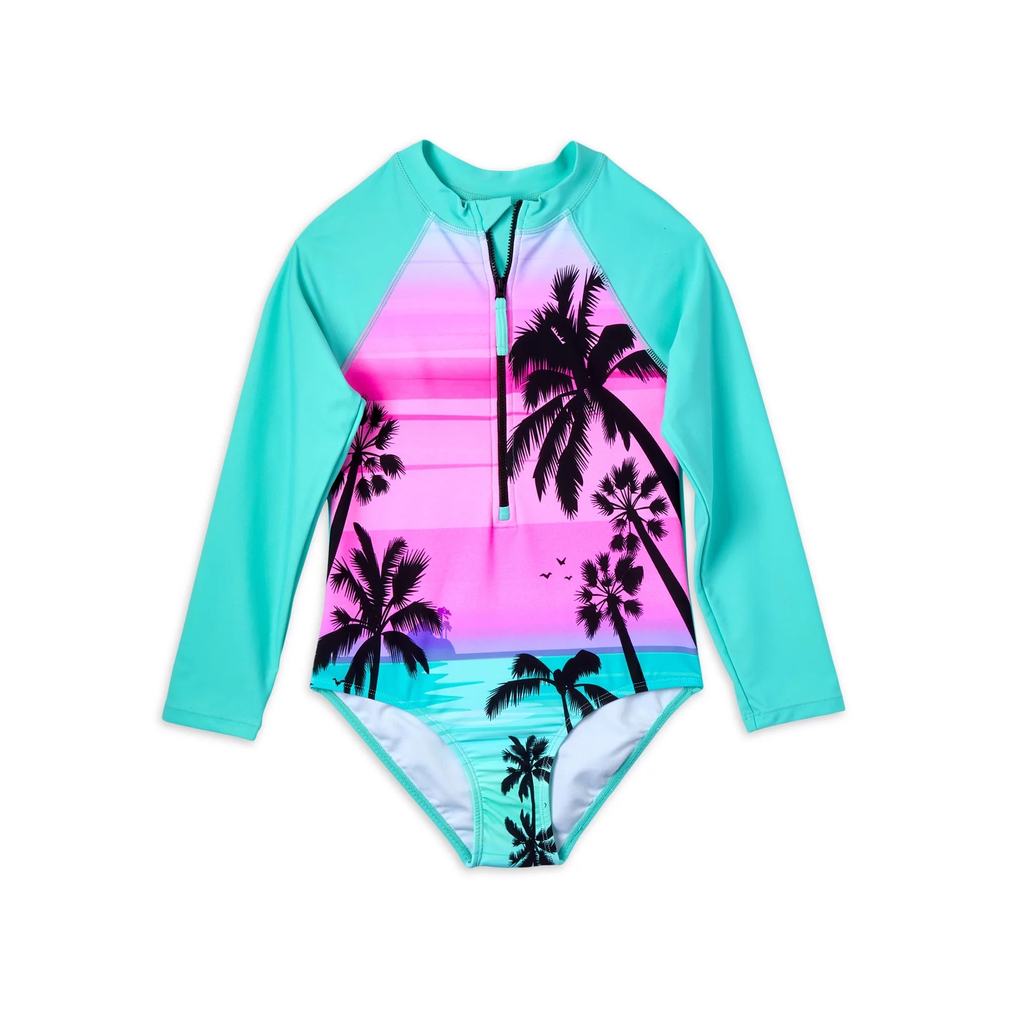 Limited Too Girls Tropical Scene Long Sleeve One Piece Swimsuit, Sizes 4-16 | Walmart (US)