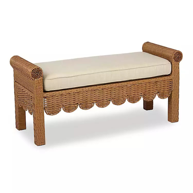 New! Faux Rattan Scalloped Outdoor Bench | Kirklands