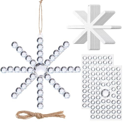 12 Set Christmas Snowflake Craft Kit, Wooden Winter Gem Stickers Ornament | Amazon (US)