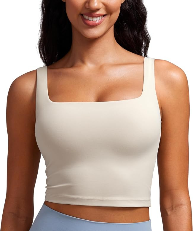 CRZ YOGA Butterluxe Womens Square Neck Longline Sports Bra - Workout Crop Tank Tops Padded Yoga C... | Amazon (US)