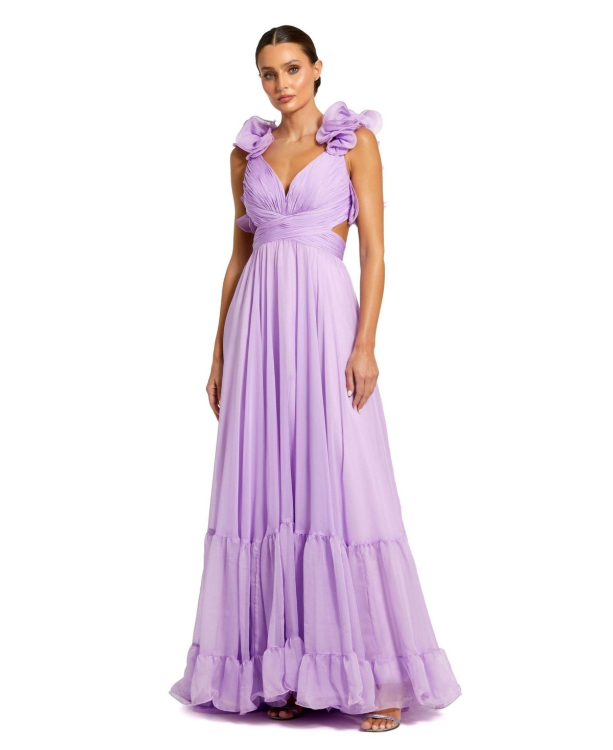 Mac Duggal Women's Ruffle Tiered Cut-Out Chiffon Gown - Lilac | Macy's