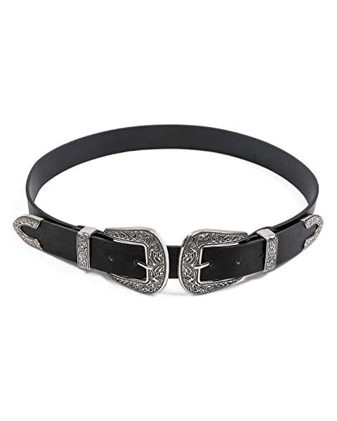 WHIPPY Vintage Western Leather Belt for Women Double Buckle Retro Cowgirl Waist Belts for Jeans P... | Amazon (US)