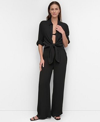Women's Gauze Collared Button-Front Beach Shirt | Macy's