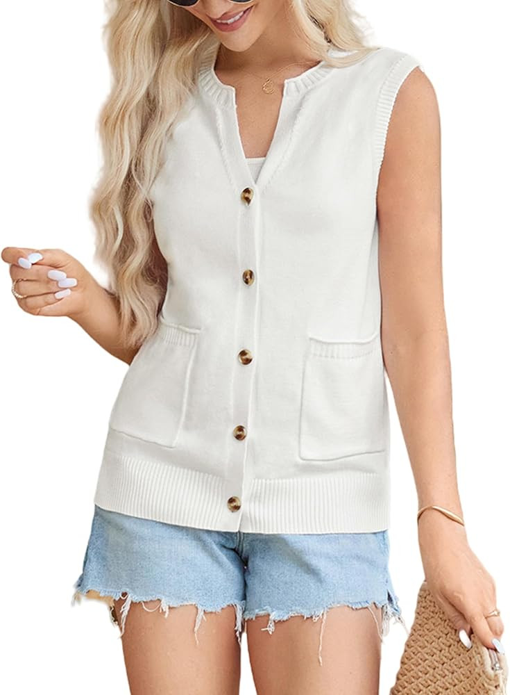 GRACE KARIN Womens Sweater Vest Summer Sleeveless Knitted Tank Tops Casual V Neck Button Down Fas... | Amazon (US)
