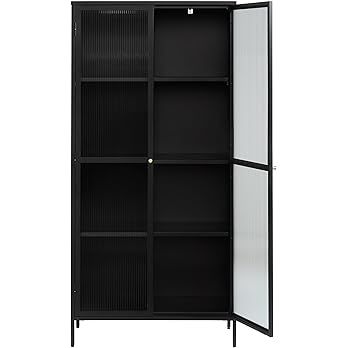 Modern Tempered Glass & Steel Display Cabinet with 2 Hinged Doors and 4 Adjustable Shelves, Frees... | Amazon (US)