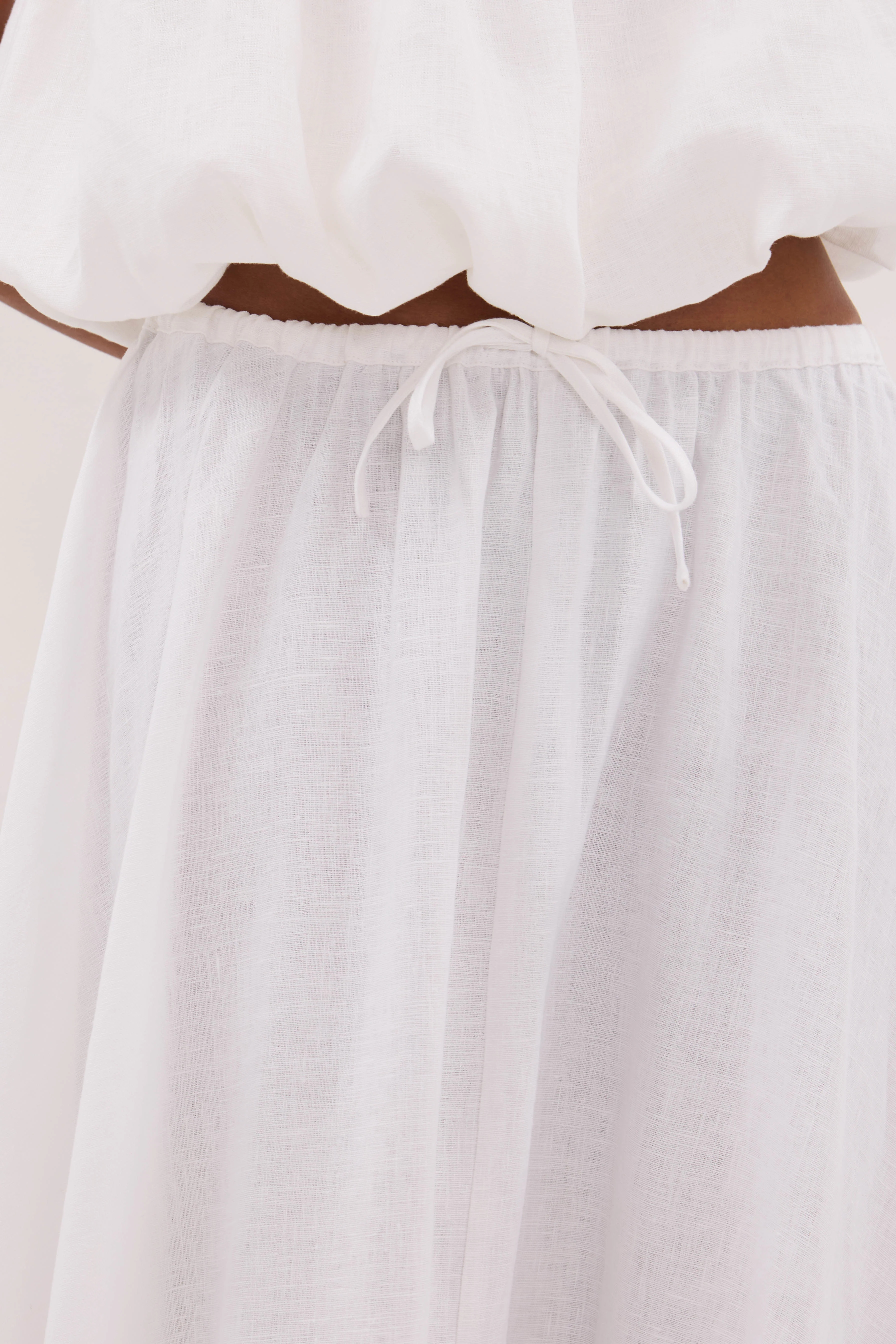 RAVELLO WHITE LINEN MIDI SKIRT | DISSH