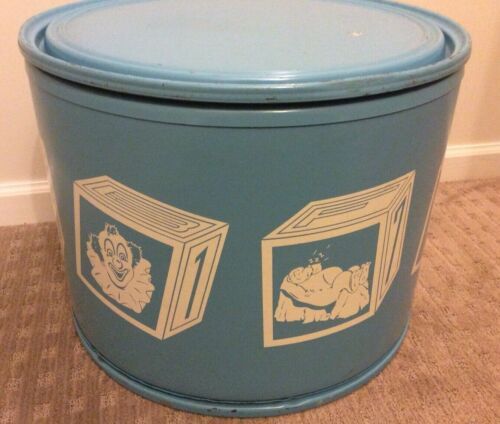 Vintage Toy Chest Drum Storage Box Canister Barrel Animal Blocks Blue Round   | eBay | eBay US