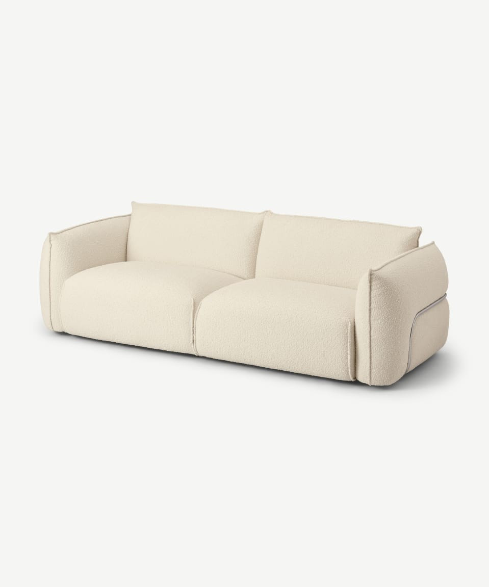 Dion 3-Sitzer Sofa, Boucle in Weiß und Stahl | MADE.com (DE & AT)