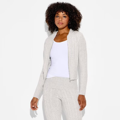 Women's Cable Zip Hooded Cardigan - Wild Fable™ Gray XL | Target