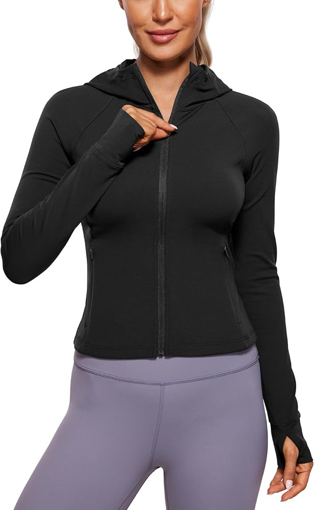 CRZ YOGA Womens Butterluxe Full Zip Workout Hoodie Jackets Slim Fit Hooded Athletic Yoga Jacket w... | Amazon (US)