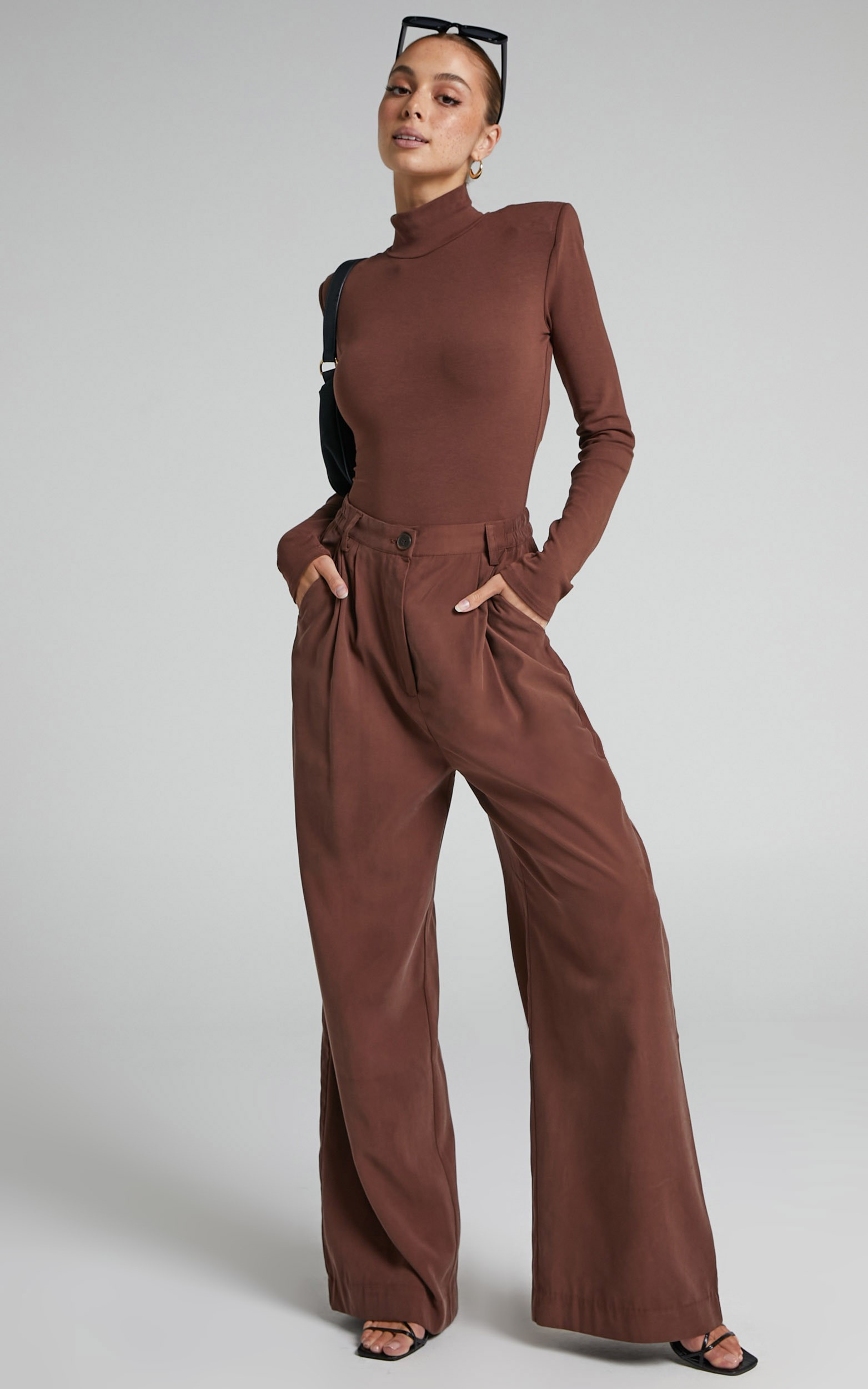 Danielle Bernstein - High Rise Cinched Waist Pleated Pant in Brown | Showpo | Showpo - deactived