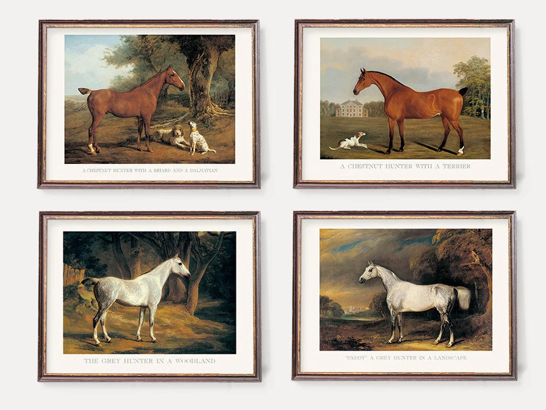 Vintage Polo Horses Prints | Illustration of White & Brown Horses with Dogs | Old English Wall Ar... | Etsy (US)