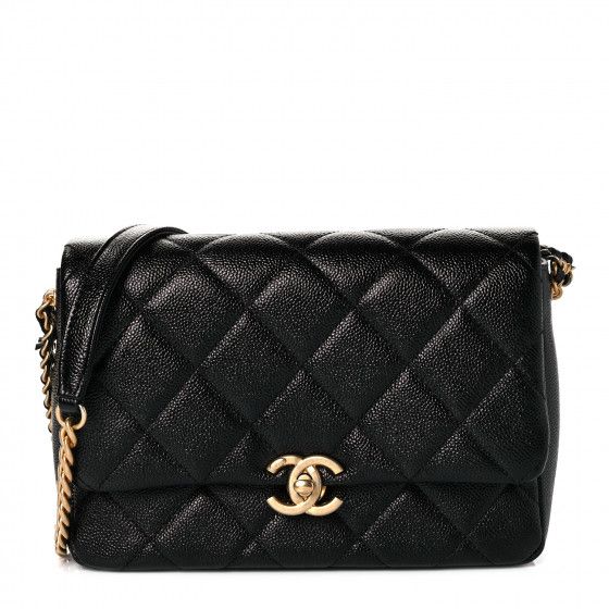 CHANEL Shiny Caviar Quilted Small Chain Melody Flap Black | FASHIONPHILE | Fashionphile