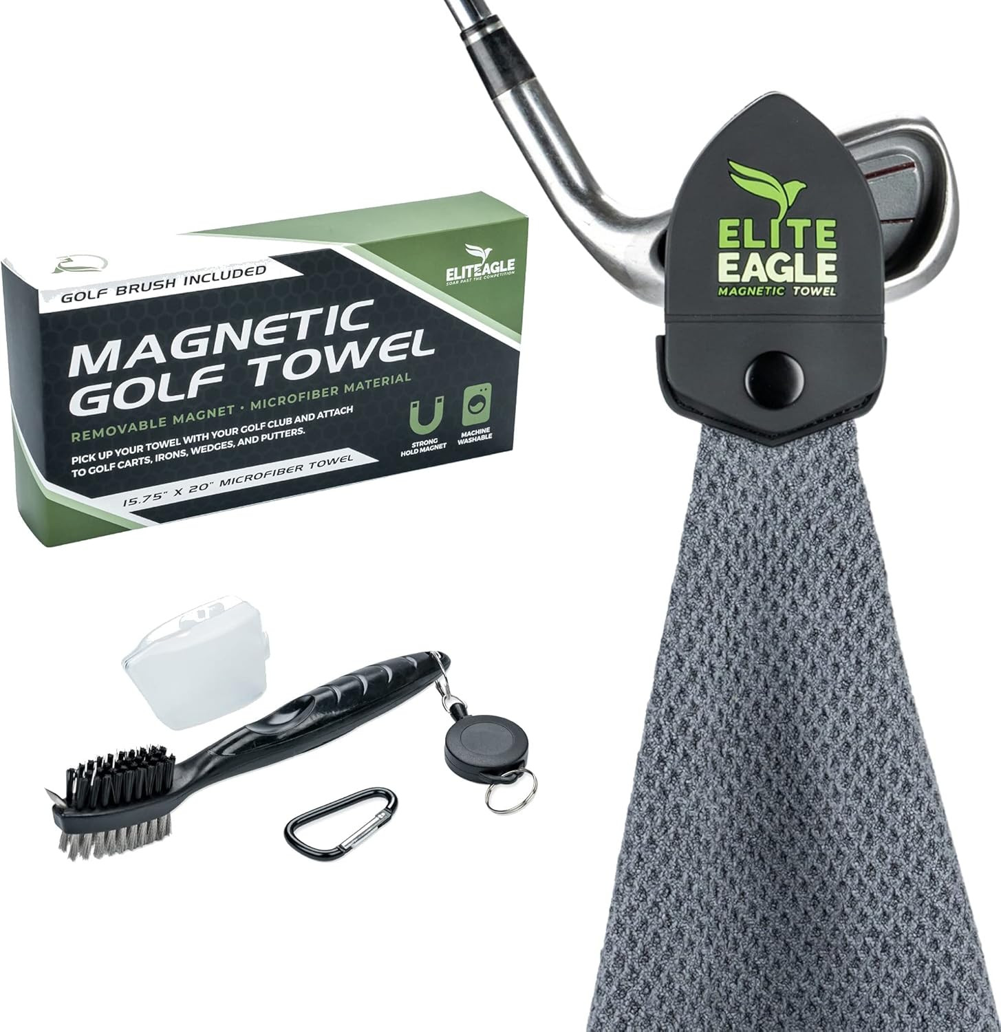 Elite Eagle Magnetic Microfiber Waffle Golf Towel Plus Golf Club Brush Groove Cleaner. Grey Golf ... | Amazon (US)