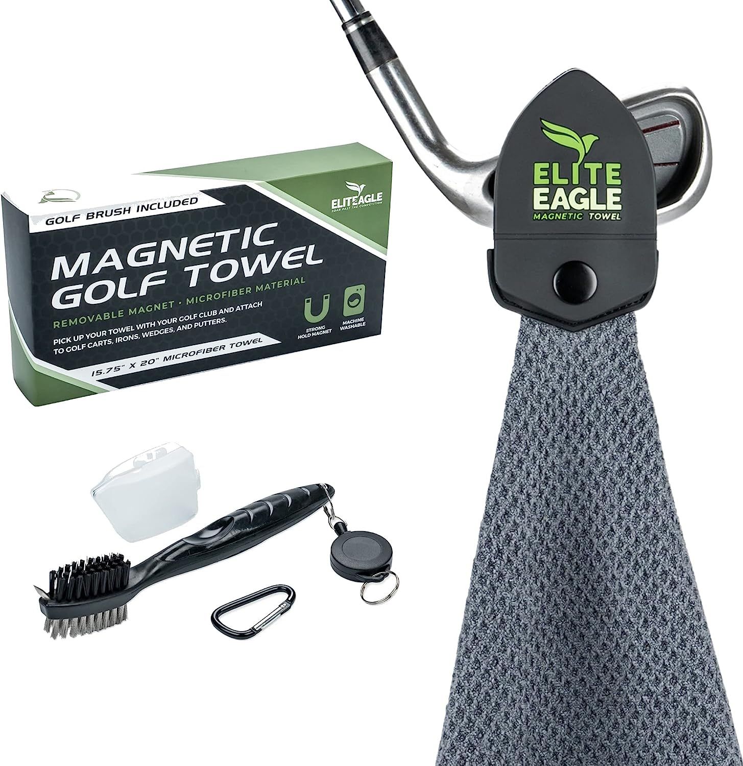 Elite Eagle Magnetic Microfiber Waffle Golf Towel Plus Golf Club Brush Groove Cleaner. Grey Golf ... | Amazon (US)