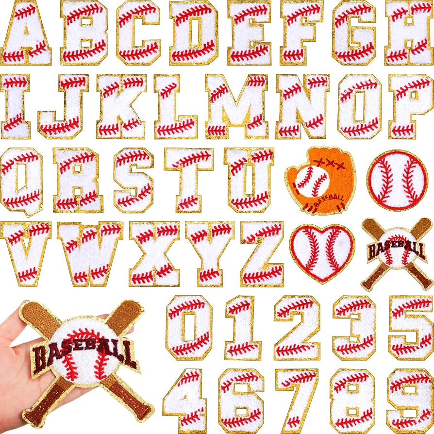 Chunyin 40 Pcs Baseball Iron on Patches Chenille Letters Sports Numbers Applique Fabric Embroider... | Amazon (US)
