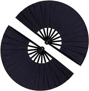 Minelife 2 Pack Large Folding Hand Fan, Nylon-Cloth Vintage Retro Fabric Fans, Chinese Kung Fu Ta... | Amazon (US)