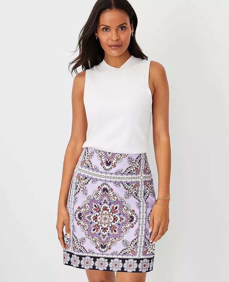 Petite Tile Border Cotton Linen Skirt | Ann Taylor (US)