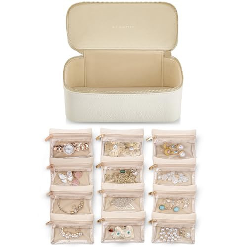 Vlando Travel Jewelry Case,Jewelry Box with 12 Velvet Jewelry Pouch Jewelry Travel Organizer for Women Girl Jewelry Case Necklace Rings Earrings Bags Wedding Gifts (White) | Amazon (US)