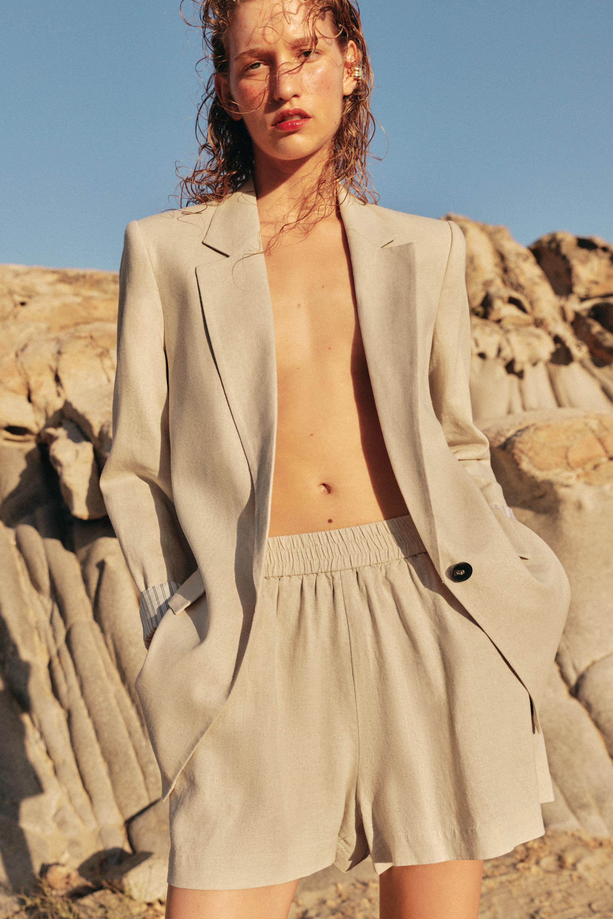 LINEN SHORTS WITH ELASTIC WAIST | Zara US