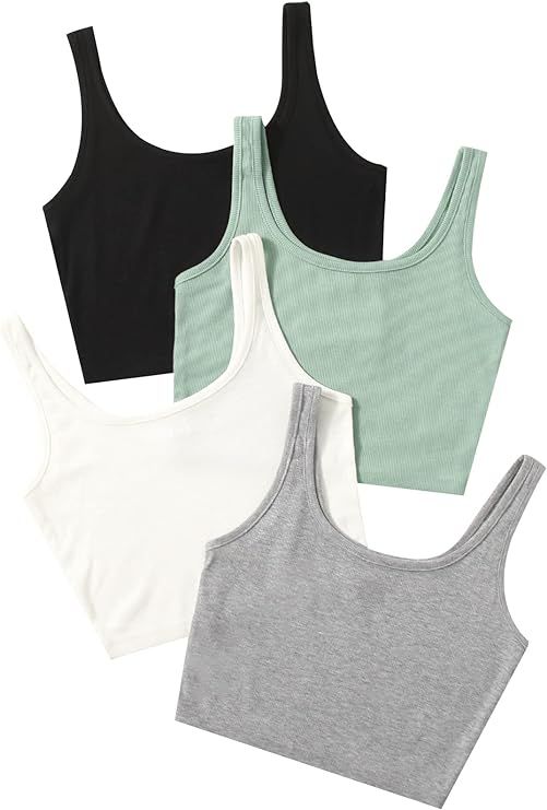 SheIn Women's 4 Pieces Scoop Neck Sleeveless Ribbed Knit Casual Tank Crop Top | Amazon (US)