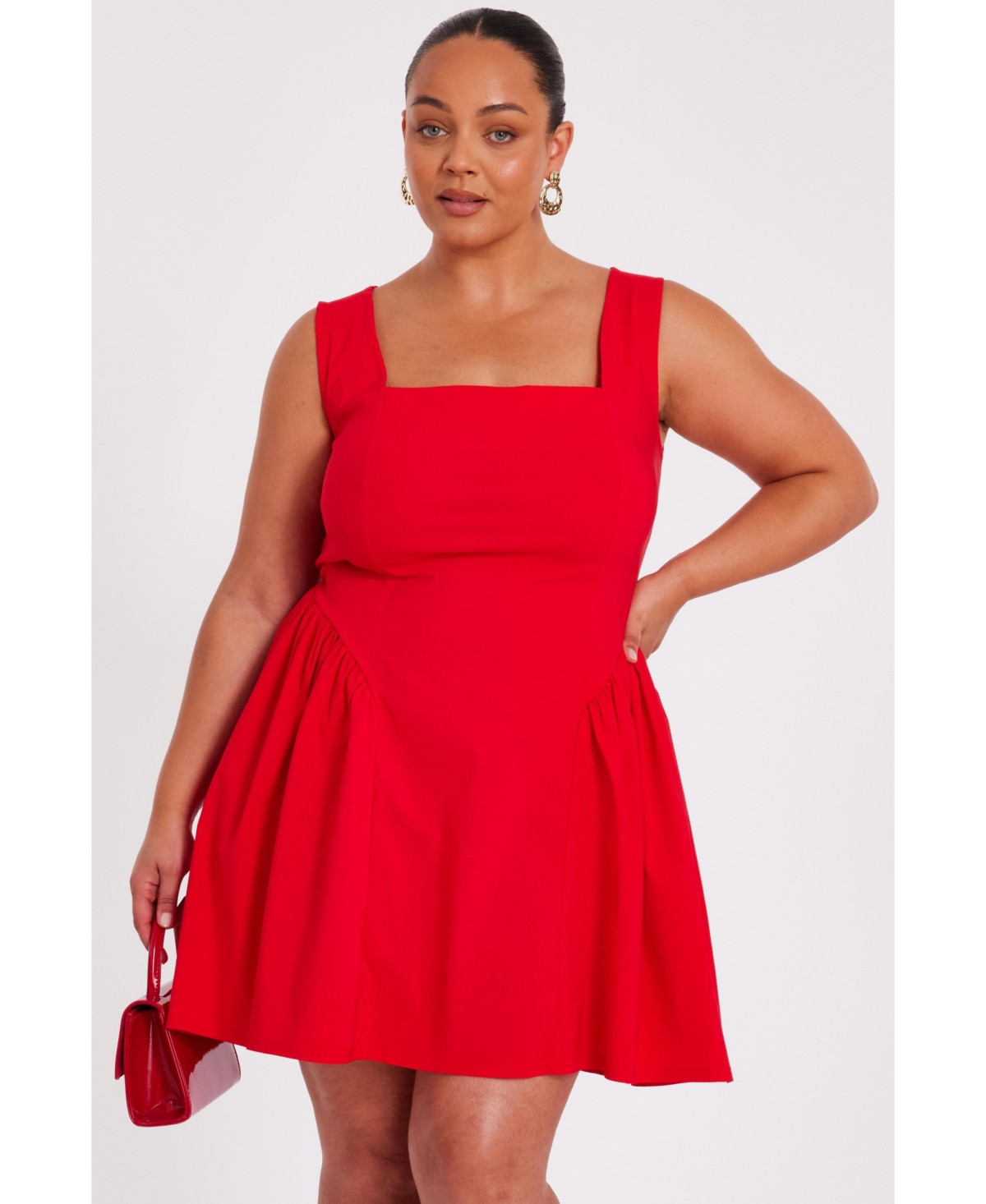 Quiz Plus Size Square Neck Drop Waist Mini Dress - Red | Macy's