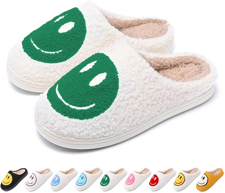 AIMINUO Women's Men's Retro Preppy Happy Face Slippers Comfy Warm Plush Slip-On House Slipper for... | Amazon (US)