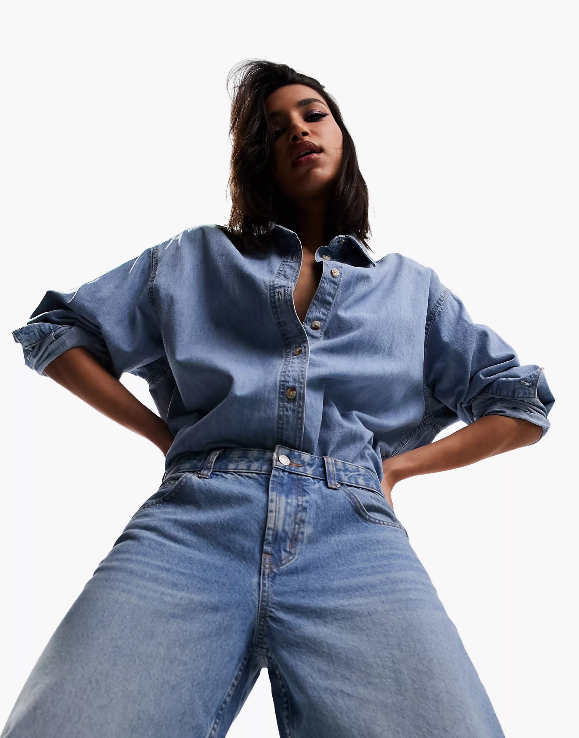 ASOS DESIGN minimal denim shirt in lightwash | ASOS (Global)